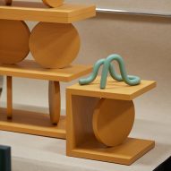 Wooden shelves at the Wekino With exhibition