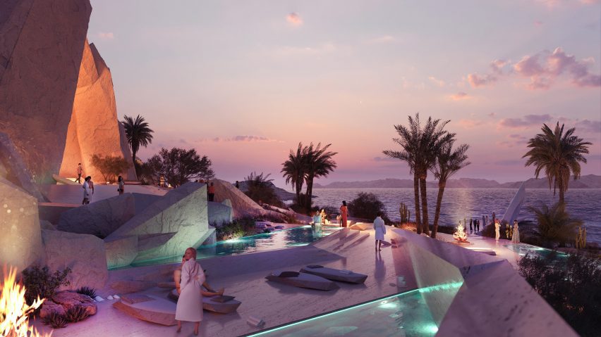 Xaynor members' club on the Gulf of Aqaba at Neom by Sordo Madaleno Arquitectos.