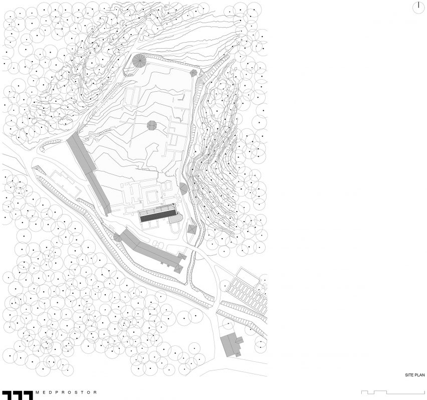 Site plan of Žiče Charterhouse by Medprostor in Slovenia
