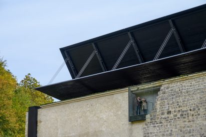 Roof and lookout at Žiče Charterhouse church by Medprostor in Slovenia