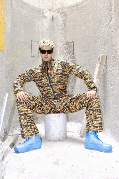 Person with blue shoes