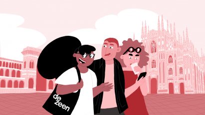 Illustration of people in front of Duomo di Milano
