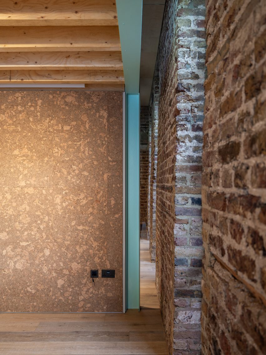Cork wall and brickwork