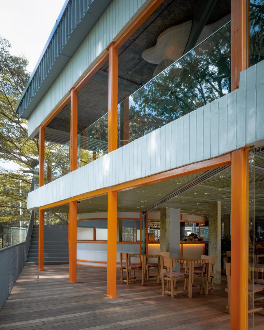 Terrace seating at the Air Circular Campus and Cooking Club by OMA
