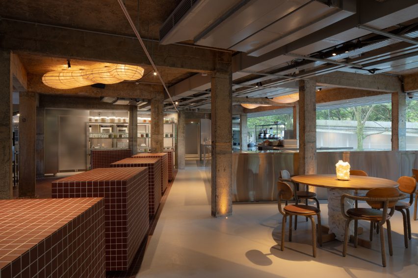 Open kitchen and dining area at the Air restaurant by OMA