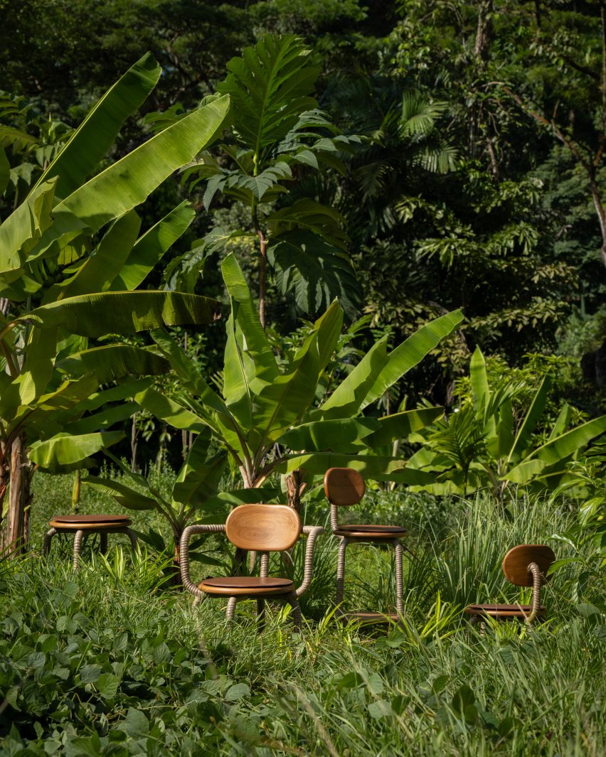 Wooden seating designed by Andreu Carulla