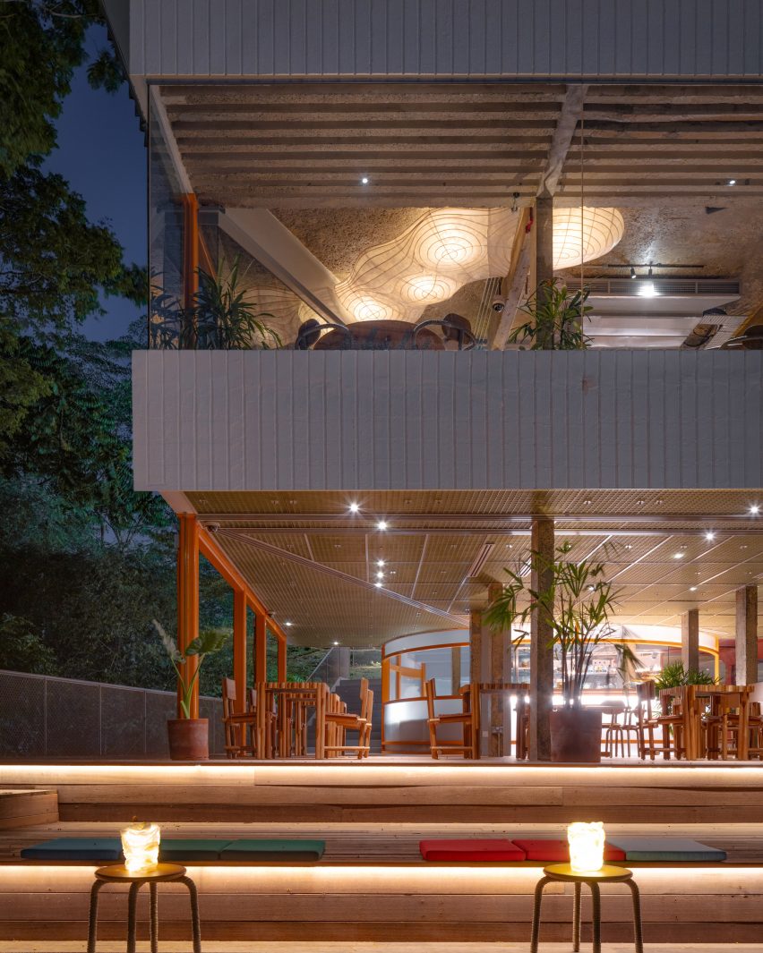 Outdoor terrace in front of a restaurant in Singapore