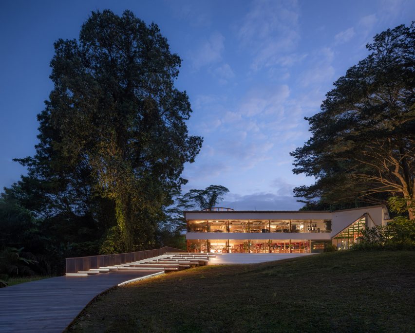 Winding path leading to the Air Circular Campus and Cooking Club by OMA