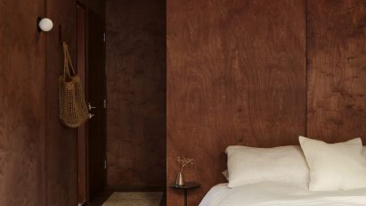 Shadow House, Australia, by Grotto Studio with chocolate brown walls