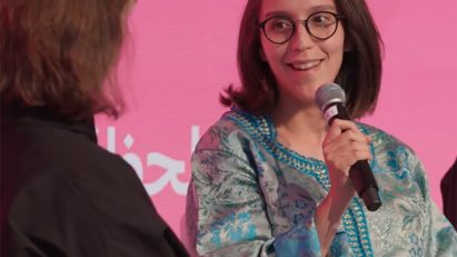 Video frame of Sara Ouhaddou speaking at Design Doha Forum