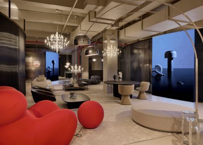 Red chair in showroom