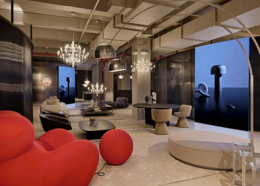 Red chair in showroom