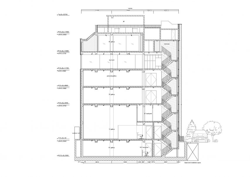 Section drawing of the Arario Gallery by Schemata Architects