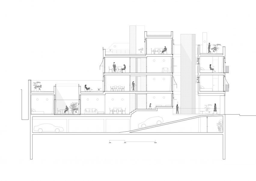 Section drawing of Churruca apartment block by Be Studio