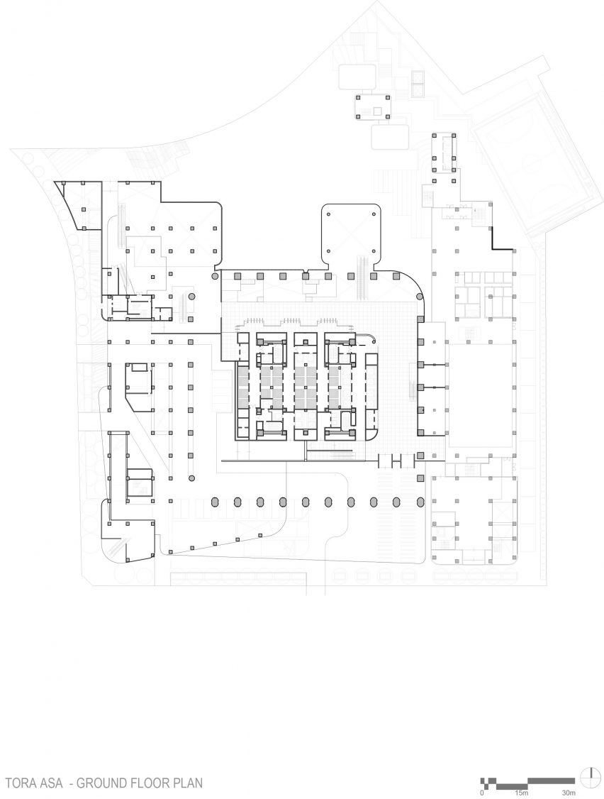 Ground floor plan of the Mori JP Tower by Pelli Clarke & Partners