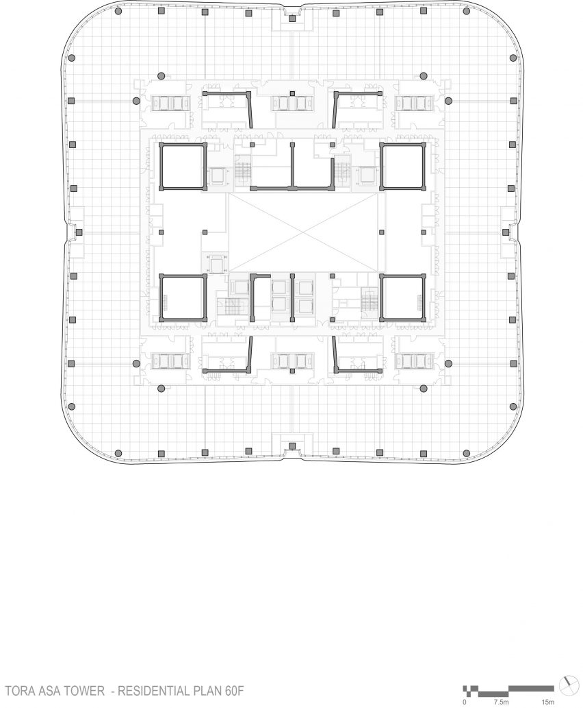 Residential floor plan of the Mori JP Tower by Pelli Clarke & Partners