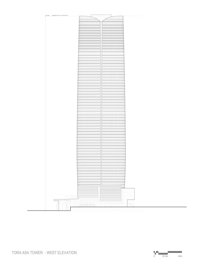 Elevation of the Mori JP Tower by Pelli Clarke & Partners