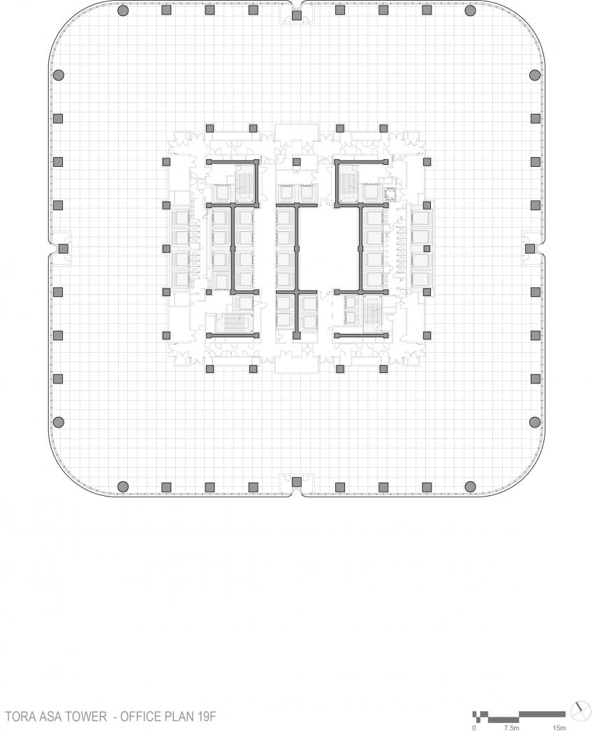 Office floor plan of the Mori JP Tower by Pelli Clarke & Partners