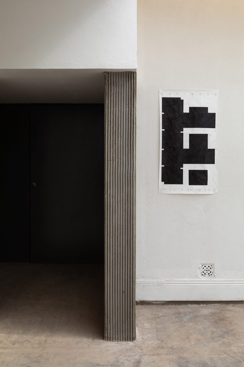 A doorway opening with a graphic sign