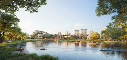 Render of waterway within Xicen Science and Technology Centre in China