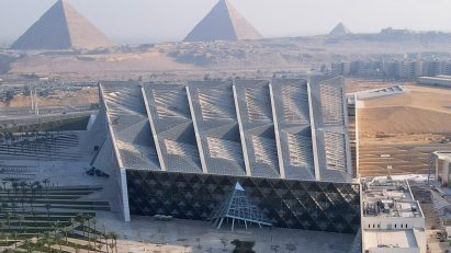Aerial view of the Grand Egyptian Museum in Giza