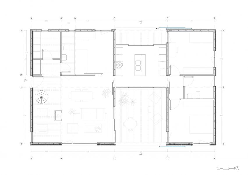 Floor plan of The Cork and Wood House by Gurea Arquitectura Cooperativa in Spain