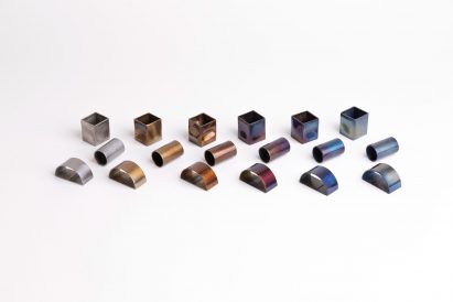 Steel pieces in iridescent colours