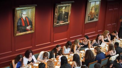 Students eating in a dining hall