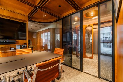 Wood-lined meeting room