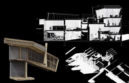 Architectural model and a sectional view of a multi-storey building