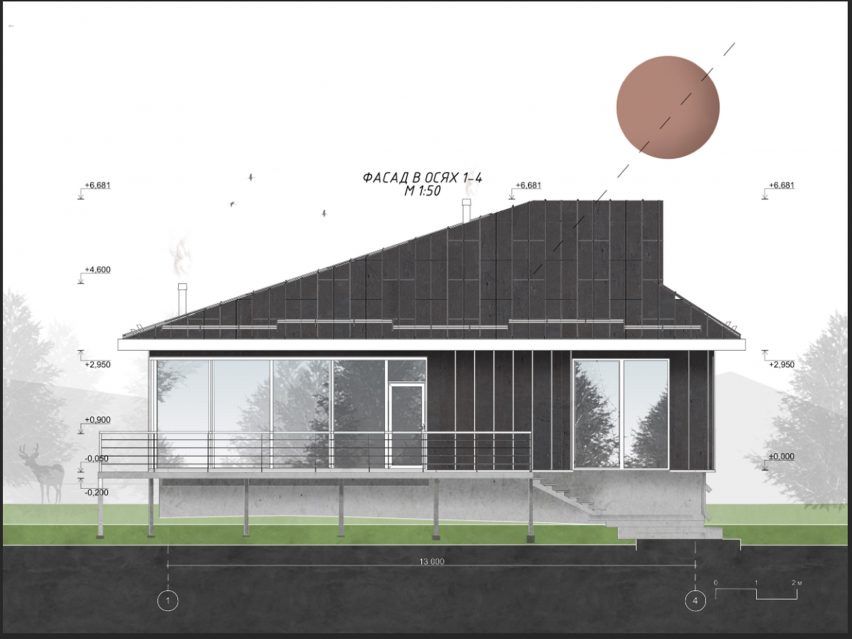 Elevation of Krasnyk House by Sanina Arch Club in Ukraine