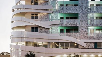 A building clad in metal facade