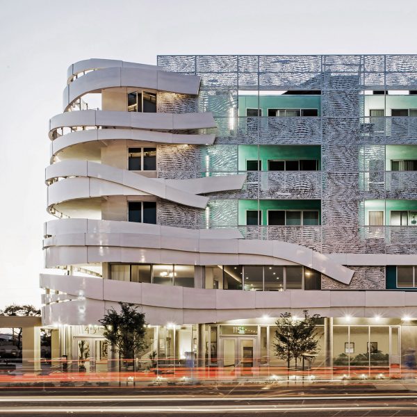 A building clad in metal facade