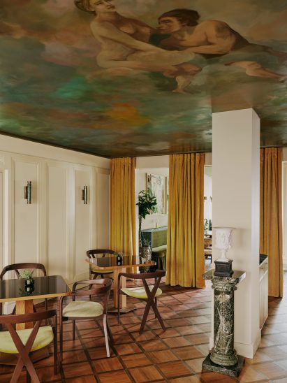 Mural on ceiling of private dining room in Locke hotel