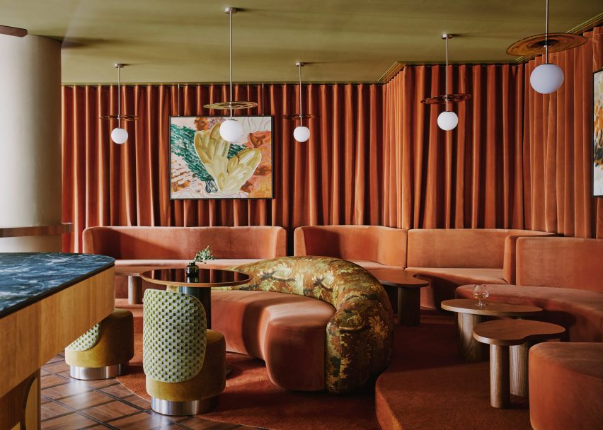 Shared common area with velvet curtains Locke hotel