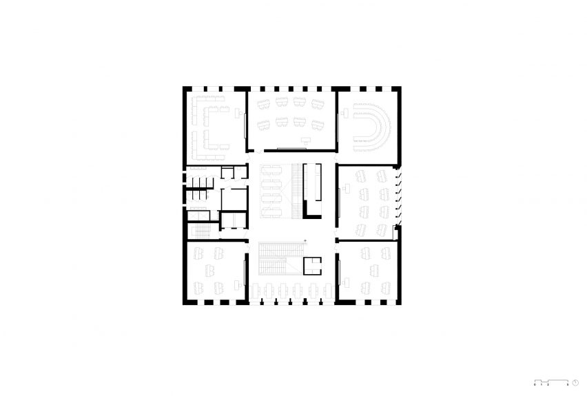 Second floor plan of the Marga Klompé Building by Powerhouse Company