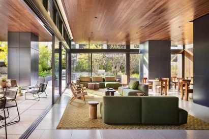 Lobby with green couch