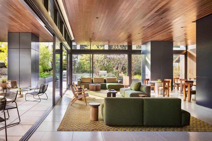Lobby with green couch