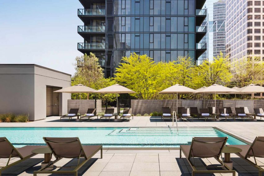 A courtyard with pool