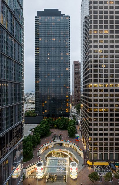 Skyscraper at end of plaza