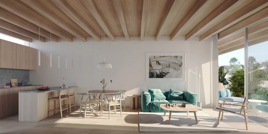 A room with blue chairs