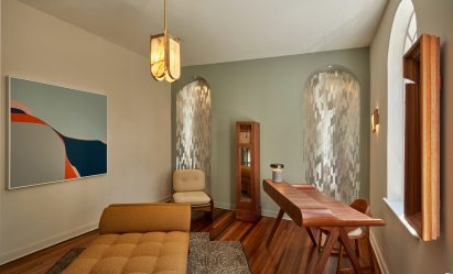 A therapist's room with green wall