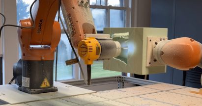 A machine creating a 3D object