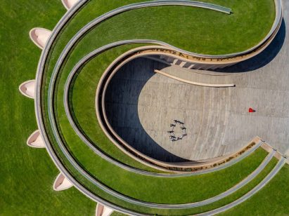 Aerial view of Nokha Village Community Centre by Sanjay Puri Architects in India