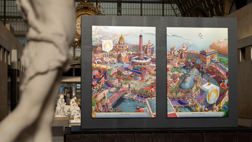 Architectural landmarks star in “utopian” poster for Paris 2024 Olympics