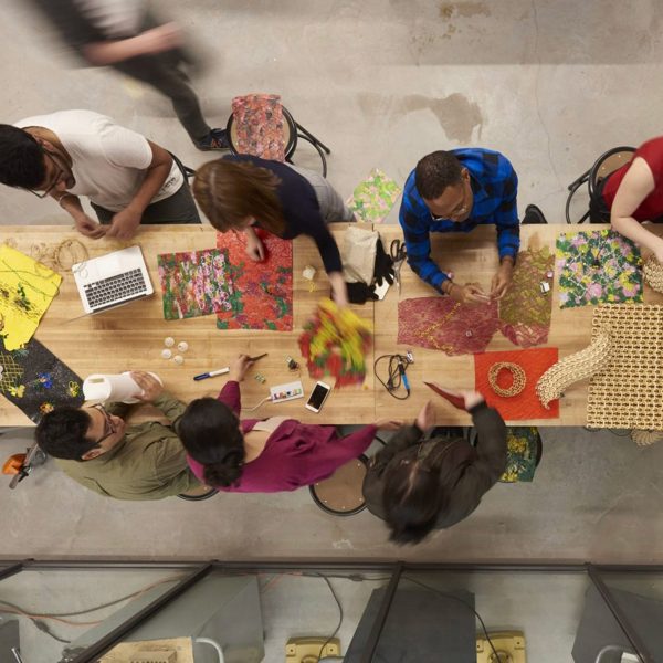 Students working at workshop table