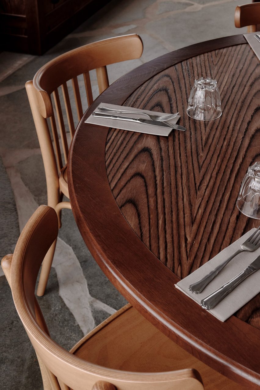 Wooden table with distinct grain patterns