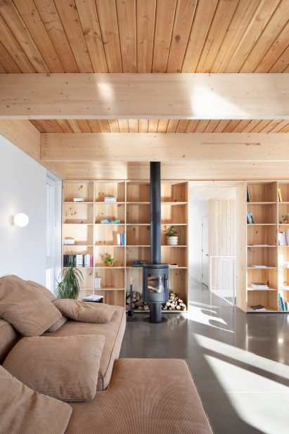 Raw wood bookcases