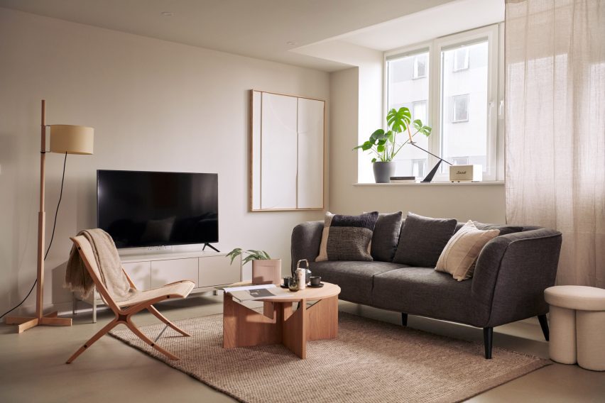 Apartment living room with sofa and television