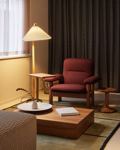 Red armchair in Roca living in Liverpool by SODA